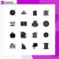 16 Solid Glyph concept for Websites Mobile and Apps currency costume soda carnival building Editable Vector Design Elements