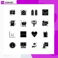 Pictogram Set of 16 Simple Solid Glyphs of presentation data buildings washing store Editable Vector Design Elements