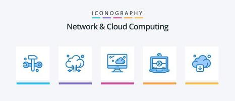 Network And Cloud Computing Blue 5 Icon Pack Including technology. arrow. cloud. cloud. computing. Creative Icons Design vector