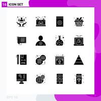 16 User Interface Solid Glyph Pack of modern Signs and Symbols of items shopping power grocery washer Editable Vector Design Elements