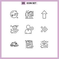 9 Creative Icons Modern Signs and Symbols of user follow graph real estate building Editable Vector Design Elements