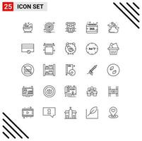 25 User Interface Line Pack of modern Signs and Symbols of cash selection box calendar cryotherapy Editable Vector Design Elements