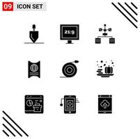 Group of 9 Solid Glyphs Signs and Symbols for flow hotel browser ticket pass Editable Vector Design Elements