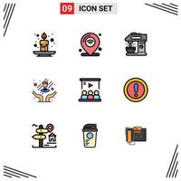 Set of 9 Modern UI Icons Symbols Signs for video employee care wifi customer care drink Editable Vector Design Elements