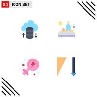 Set of 4 Vector Flat Icons on Grid for cloud hosting power back massage descending Editable Vector Design Elements