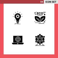 Set of 4 Modern UI Icons Symbols Signs for bulb leaf innovation energy world Editable Vector Design Elements