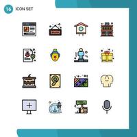 Universal Icon Symbols Group of 16 Modern Flat Color Filled Lines of file hotel tag building spring Editable Creative Vector Design Elements