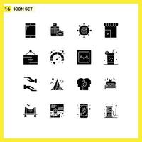 Mobile Interface Solid Glyph Set of 16 Pictograms of ecommerce shop mail marketplace building Editable Vector Design Elements