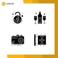 4 User Interface Solid Glyph Pack of modern Signs and Symbols of heart camera heart celebration capture Editable Vector Design Elements