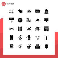 Modern Set of 25 Solid Glyphs Pictograph of software processing advanced object technology Editable Vector Design Elements