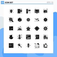 Group of 25 Solid Glyphs Signs and Symbols for camera seo wifi return video camera Editable Vector Design Elements