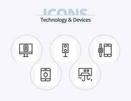 paquete de iconos de línea de dispositivos 5 diseño de iconos. música. dispositivos. productos tecnología. productos vector