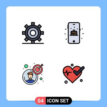 Stock Vector Icon Pack of 4 Line Signs and Symbols for coding goal gear mobile target Editable Vector Design Elements