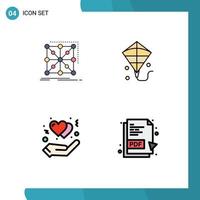 Set of 4 Modern UI Icons Symbols Signs for data gesture cluster flying heart Editable Vector Design Elements