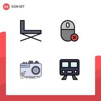 Universal Icon Symbols Group of 4 Modern Filledline Flat Colors of chair mouse rest devices photography Editable Vector Design Elements