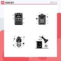 Pictogram Set of 4 Simple Solid Glyphs of clipboard flower check list rose Editable Vector Design Elements