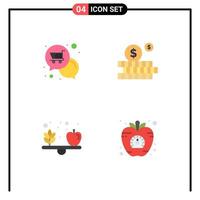 Pack of 4 Modern Flat Icons Signs and Symbols for Web Print Media such as mail diet shop investment vegetable Editable Vector Design Elements