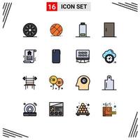 Modern Set of 16 Flat Color Filled Lines and symbols such as real document battery home appliances furniture Editable Creative Vector Design Elements