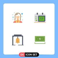 4 Thematic Vector Flat Icons and Editable Symbols of business bell lady date church bell Editable Vector Design Elements