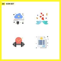 conjunto moderno de 4 iconos planos pictograma de nube dumbbell mouse pareja elementos de diseño vectorial editables tontos vector