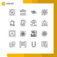 Group of 16 Outlines Signs and Symbols for bed settings business gear plan Editable Vector Design Elements