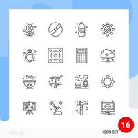 16 Universal Outlines Set for Web and Mobile Applications ring diamond bottle wheel boat Editable Vector Design Elements