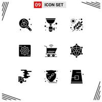 9 Thematic Vector Solid Glyphs and Editable Symbols of cart box siphon setting grains Editable Vector Design Elements