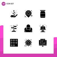 9 Creative Icons Modern Signs and Symbols of party cake flask birthday bag Editable Vector Design Elements