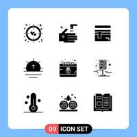 conjunto de 9 iconos de interfaz de usuario modernos símbolos signos para crimen clima meca amanecer naturaleza elementos de diseño vectorial editables vector