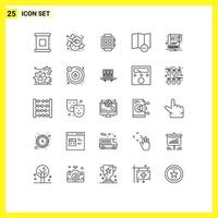 25 User Interface Line Pack of modern Signs and Symbols of notification ebook home book delete Editable Vector Design Elements