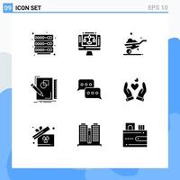 9 User Interface Solid Glyph Pack of modern Signs and Symbols of conversation bubble vehicle geometry design Editable Vector Design Elements