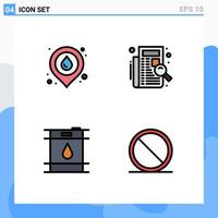 Group of 4 Filledline Flat Colors Signs and Symbols for fire barrel location list oil Editable Vector Design Elements