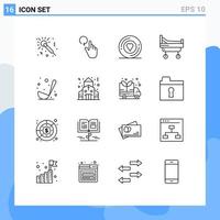 Set of 16 Modern UI Icons Symbols Signs for kitchen cooking design medical bed Editable Vector Design Elements