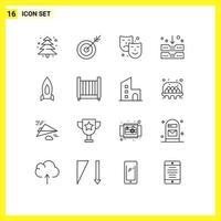 Pictogram Set of 16 Simple Outlines of speedup rocket art office archive drawer Editable Vector Design Elements