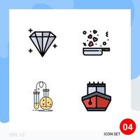 4 Filledline Flat Color concept for Websites Mobile and Apps diamond flask cooking romance science Editable Vector Design Elements