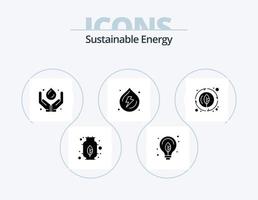 Sustainable Energy Glyph Icon Pack 5 Icon Design. leaf. power. green technology. water. droop vector