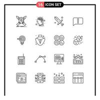 Modern Set of 16 Outlines and symbols such as darts ui competition basic chat Editable Vector Design Elements