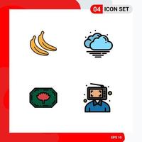 4 Universal Filledline Flat Color Signs Symbols of banana content cloud bangladesh label digital Editable Vector Design Elements