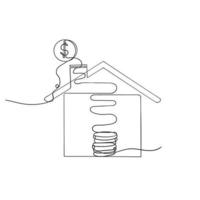 continuous line drawing put money on house piggy bank illustration vector