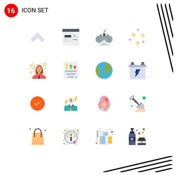 interfaz móvil conjunto de colores planos de 16 pictogramas de educación estrellas controlador espacio naturaleza paquete editable de elementos de diseño de vectores creativos