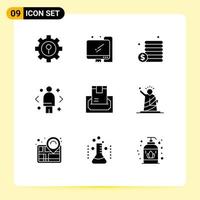 User Interface Pack of 9 Basic Solid Glyphs of delivery buy coins marketing decision Editable Vector Design Elements