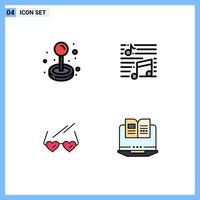 Pictogram Set of 4 Simple Filledline Flat Colors of joystick glasses play note heart Editable Vector Design Elements