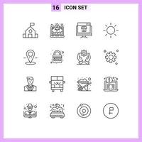 Set of 16 Modern UI Icons Symbols Signs for domain pin marketing location brightness Editable Vector Design Elements