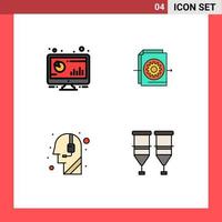 Set of 4 Modern UI Icons Symbols Signs for analytic assistance monitor file help Editable Vector Design Elements