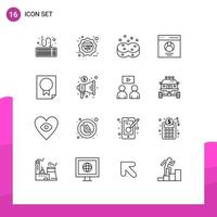 16 User Interface Outline Pack of modern Signs and Symbols of data user clean profile communication Editable Vector Design Elements