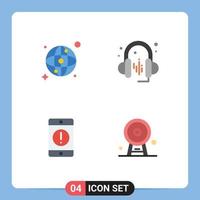 Set of 4 Vector Flat Icons on Grid for world error headphone alert architecture Editable Vector Design Elements