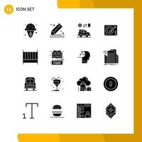 Set of 16 Vector Solid Glyphs on Grid for player device sketch deck man Editable Vector Design Elements