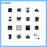 16 User Interface Solid Glyph Pack of modern Signs and Symbols of joystick influence flower election bribe Editable Vector Design Elements