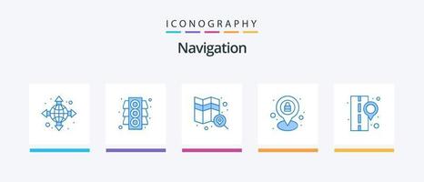 paquete de iconos de navegación azul 5 que incluye . calle. buscar. la carretera. alfiler. diseño de iconos creativos vector