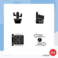 Mobile Interface Solid Glyph Set of 4 Pictograms of cactos hospital spring foam box Editable Vector Design Elements